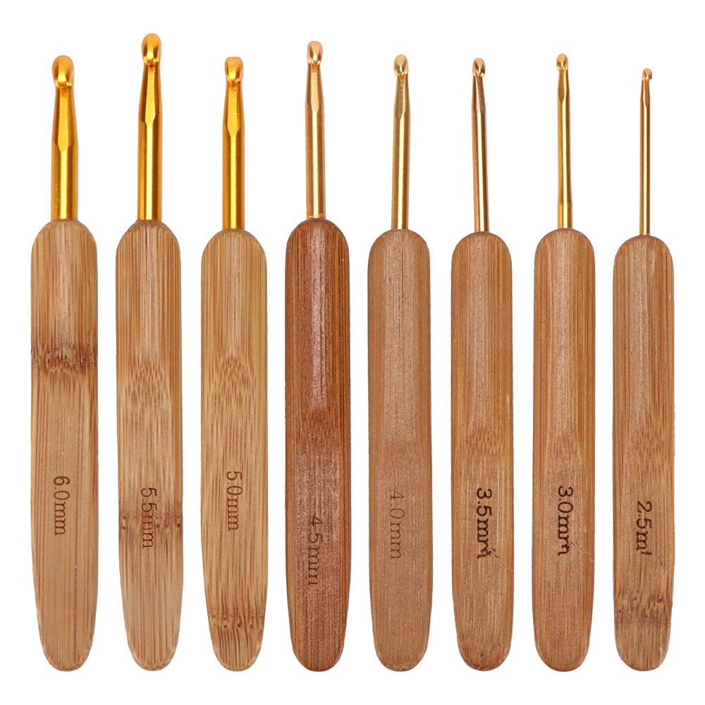 Wooden Crochet Hooks Ergonomic Handle - Набор из 8 эргономичных крючков для