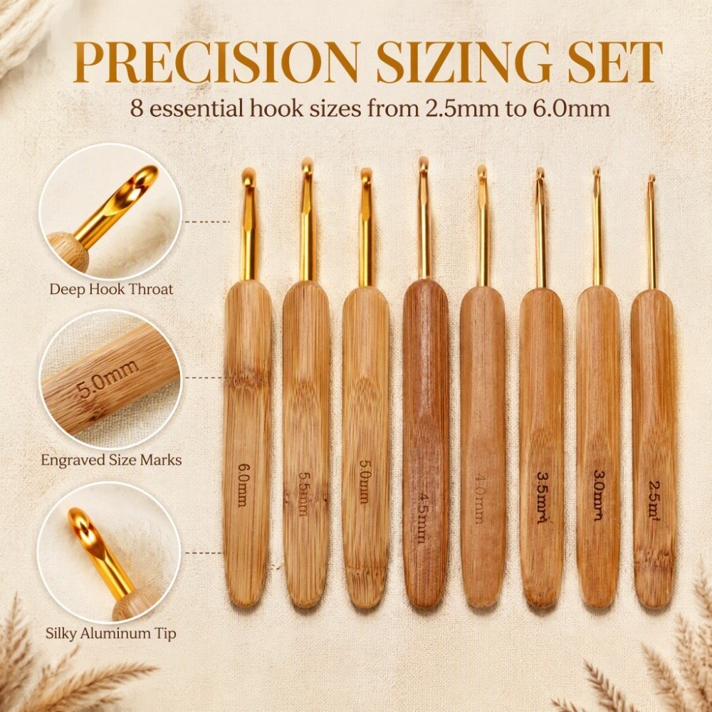 Набор из 8 эргономичных крючко – обзор и цена Wooden Crochet Hooks Ergonomic Handle